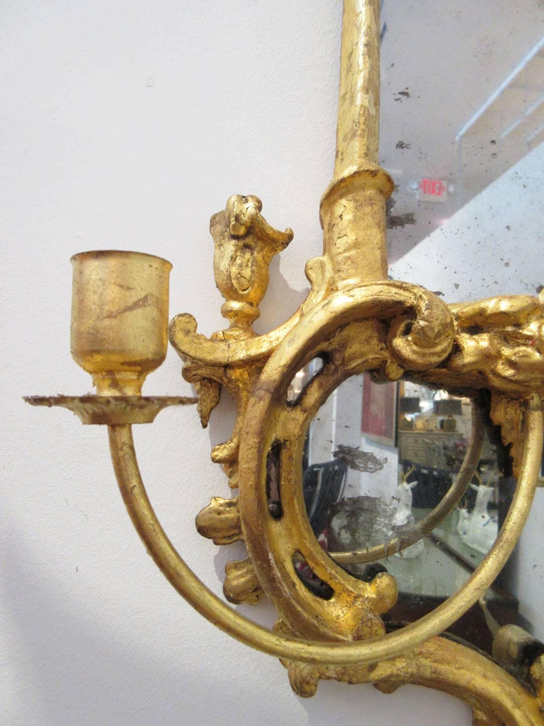 Pair of 18th Century English Giltwood Mirrors with Candleholders 3
