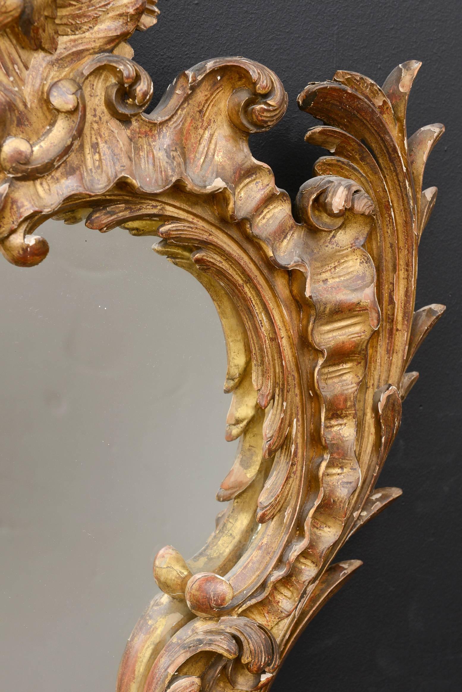 Early 19th Century Italian Antique Giltwood Mirror with Seraphims