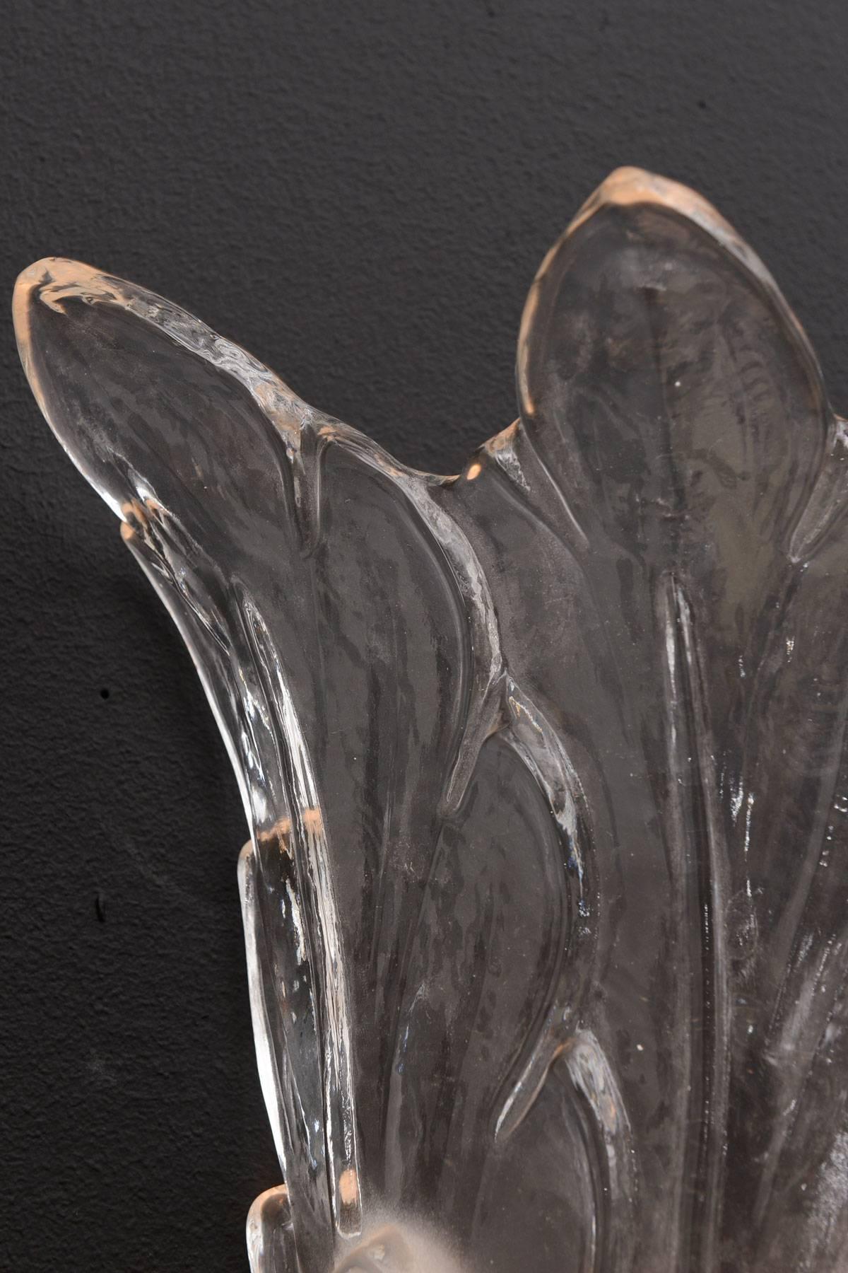 20th Century Pair of Deco-Style Frosted and Clear Glass Sconces