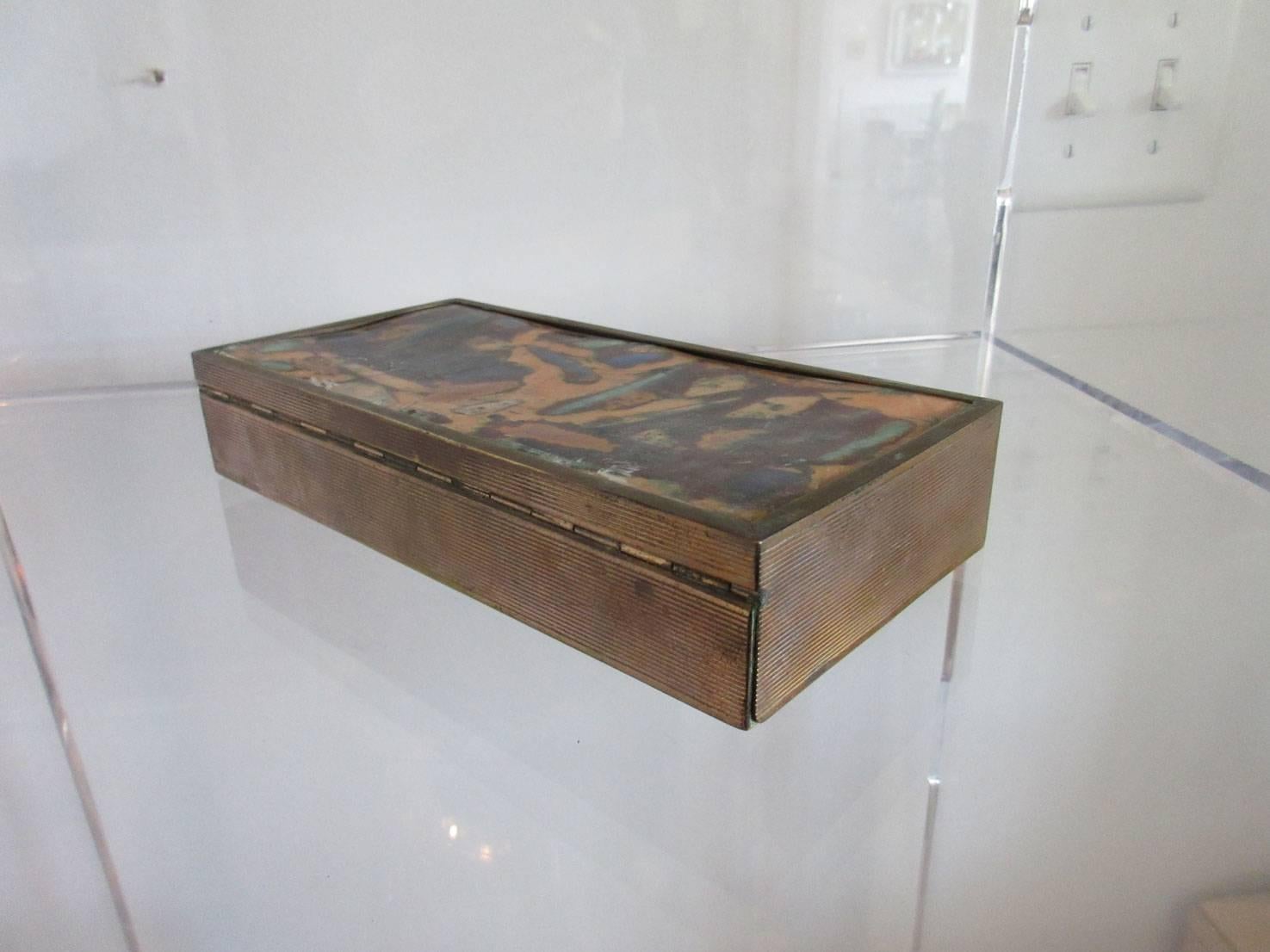 Mid-Century Italian Modernist Enamel and Bronze Box In Good Condition For Sale In West Palm Beach, FL