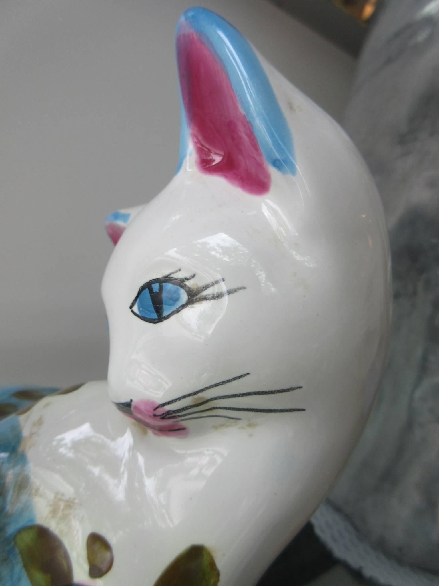 Vintage Italian Ceramic Cat 'Smaller' Handmade in Italy, Fornasetti Style For Sale 2