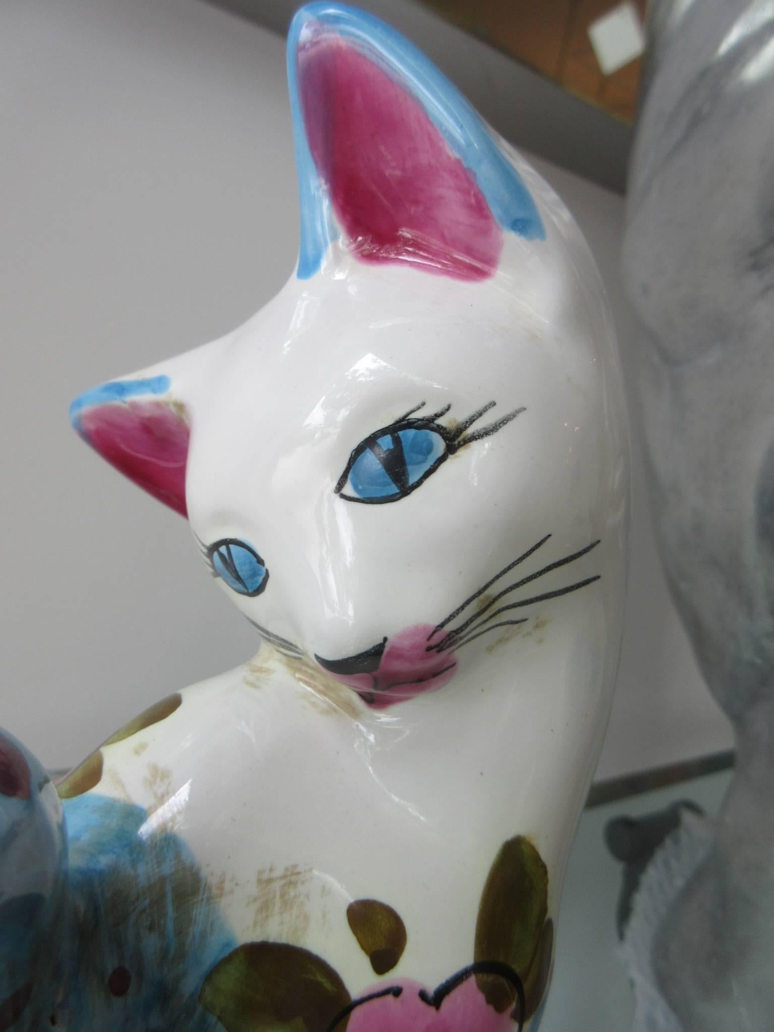 Vintage Italian Ceramic Cat 'Smaller' Handmade in Italy, Fornasetti Style For Sale 1