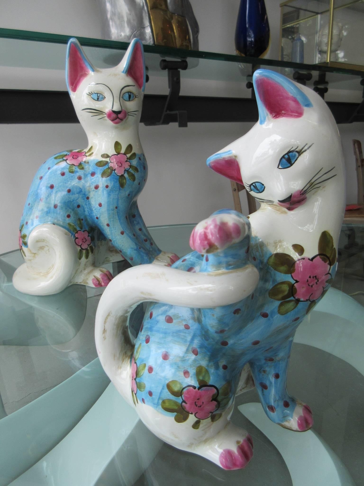 Mid-20th Century Vintage Italian Ceramic Cat 'Smaller' Handmade in Italy, Fornasetti Style For Sale