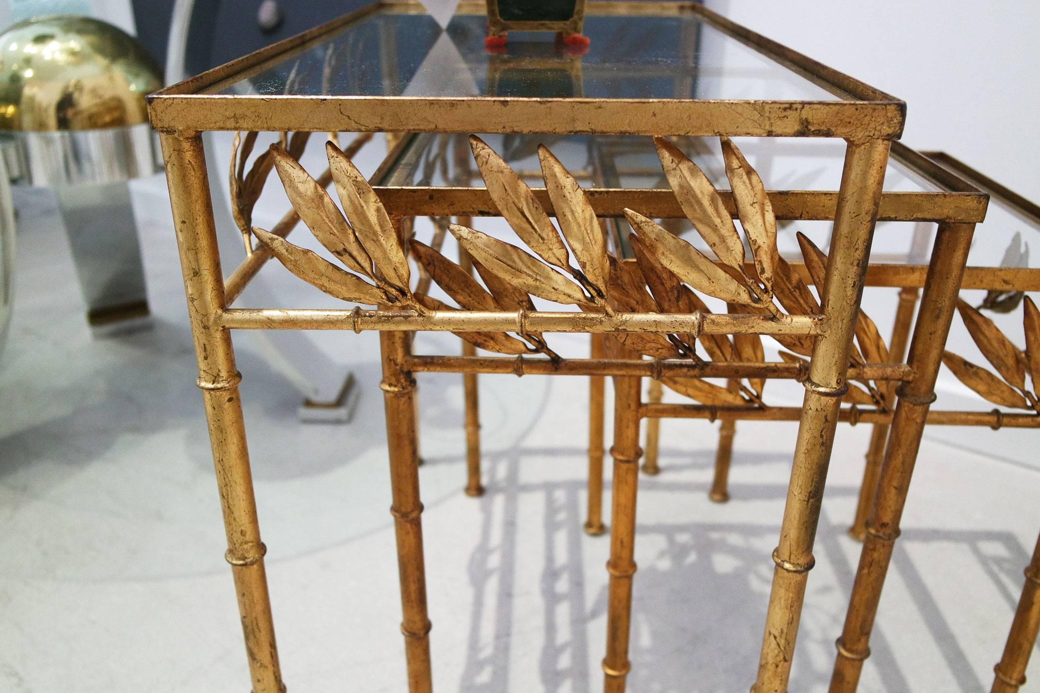 Metal Set of Three Gilt Bamboo Italian Nesting Tables