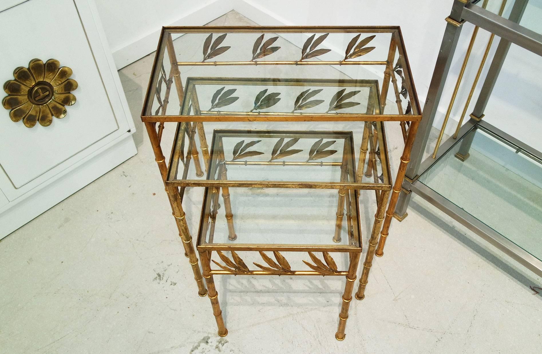 20th Century Set of Three Gilt Bamboo Italian Nesting Tables