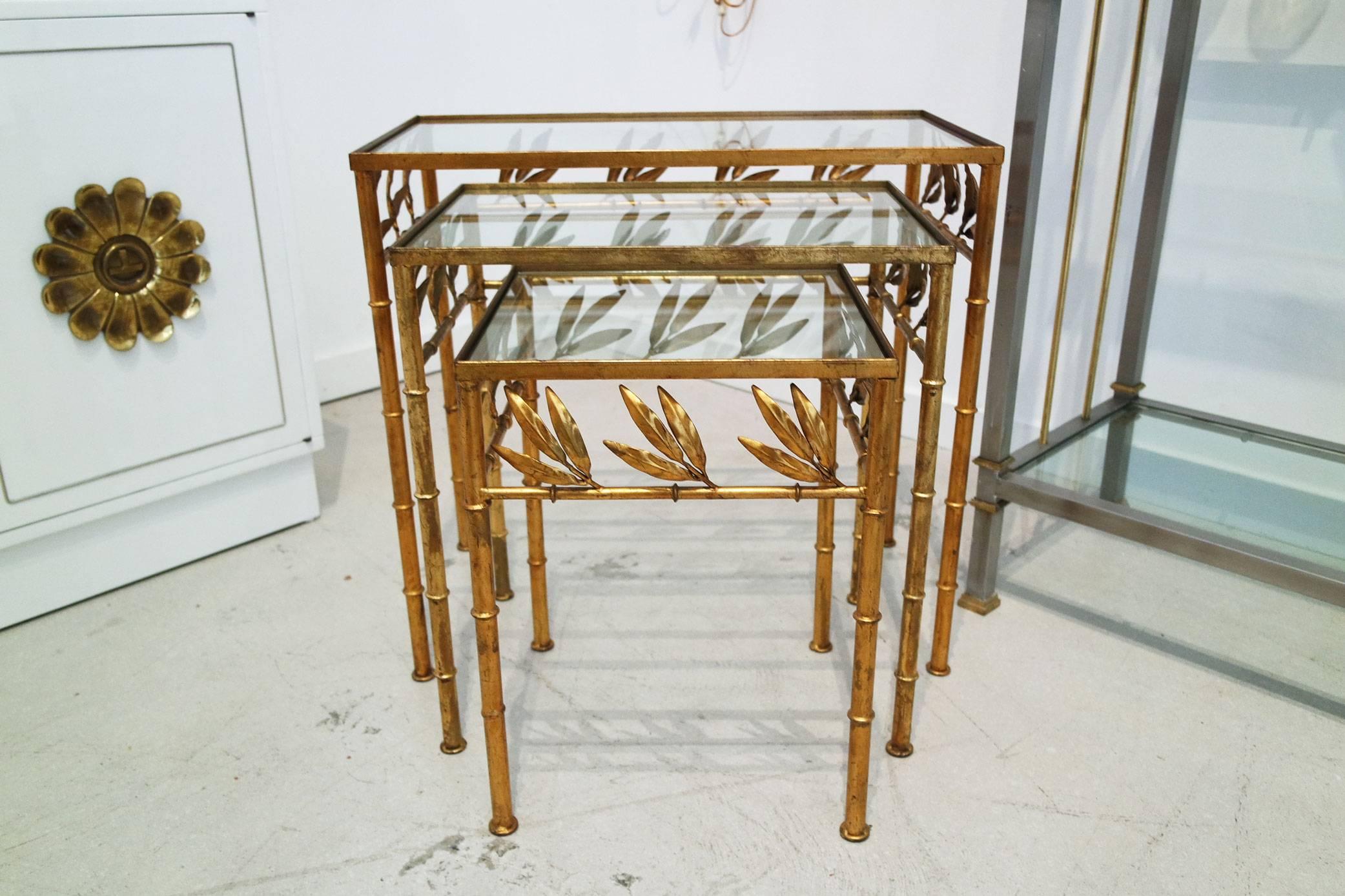 Set of Three Gilt Bamboo Italian Nesting Tables In Good Condition In West Palm Beach, FL