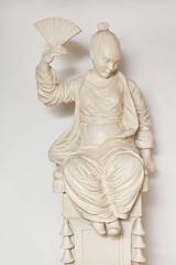 Pair of Carved Wood Chinese Figures on Pedestals