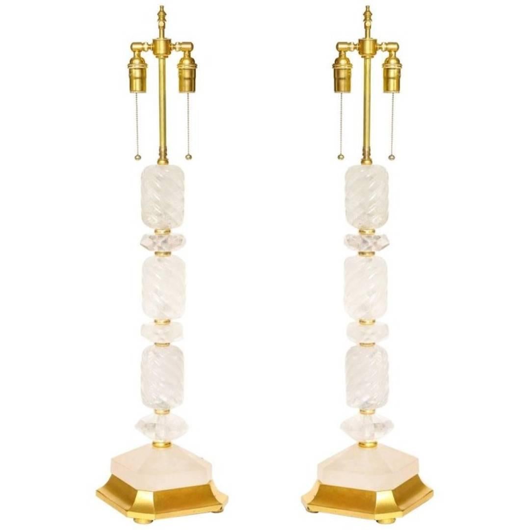Pair of New Stacked Rock Crystal Table Lamps
