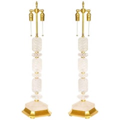 Pair of New Stacked Rock Crystal Table Lamps