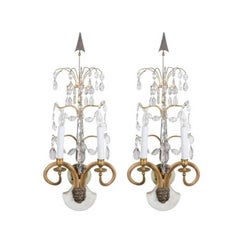 Pair of Important Baltic Neoclassical Ormolu and Crystal Beaded Sconces 