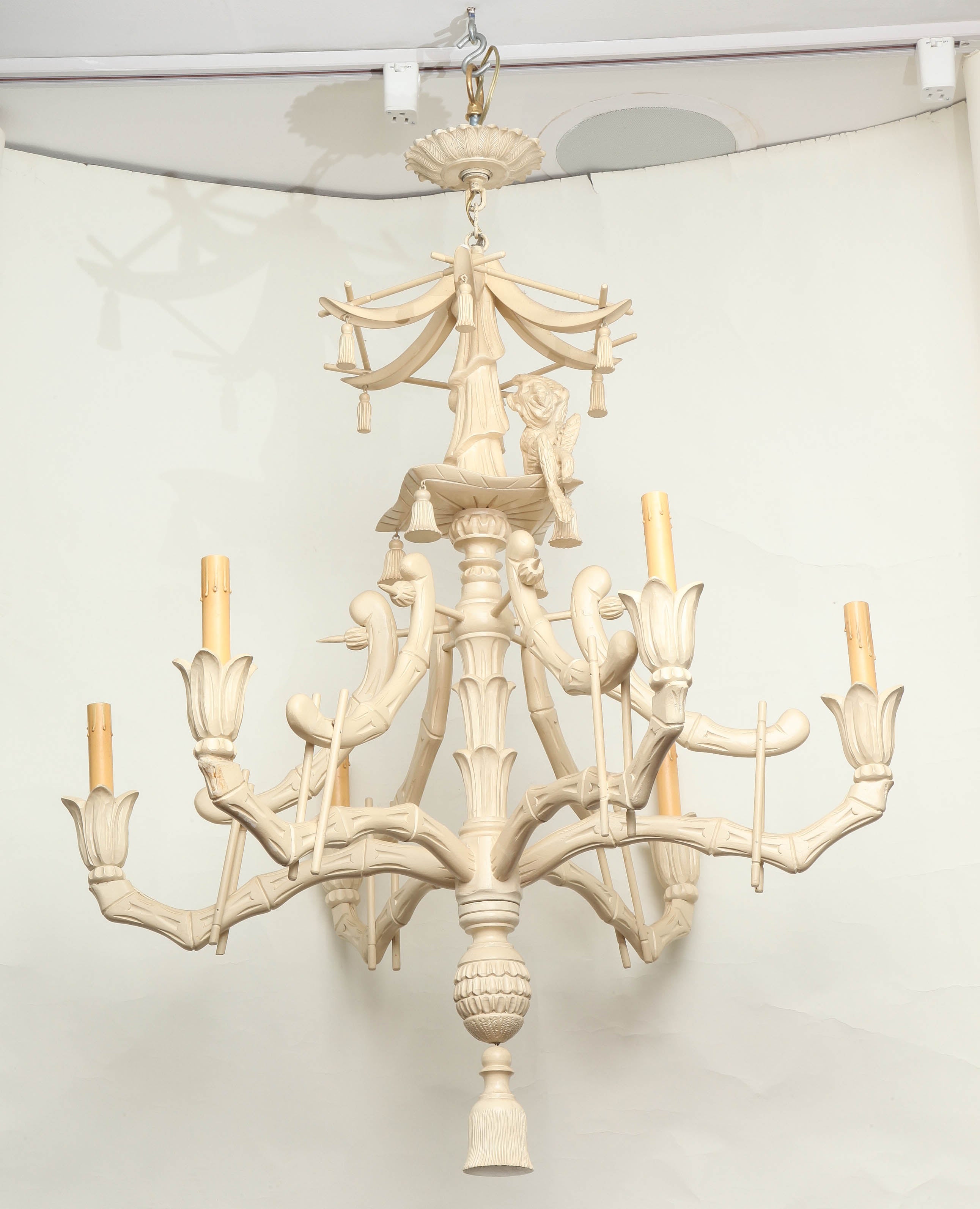 Six-Light Italian Carved Wood Chinese Inspired Chandelier