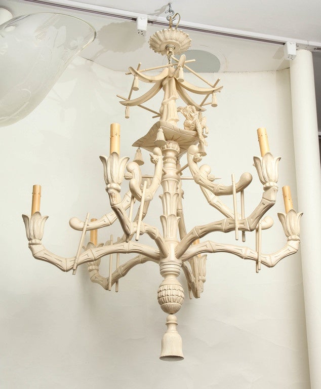 Six-Light Italian Carved Wood Chinese Inspired Chandelier 2