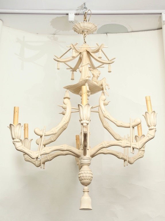 Six-Light Italian Carved Wood Chinese Inspired Chandelier 6