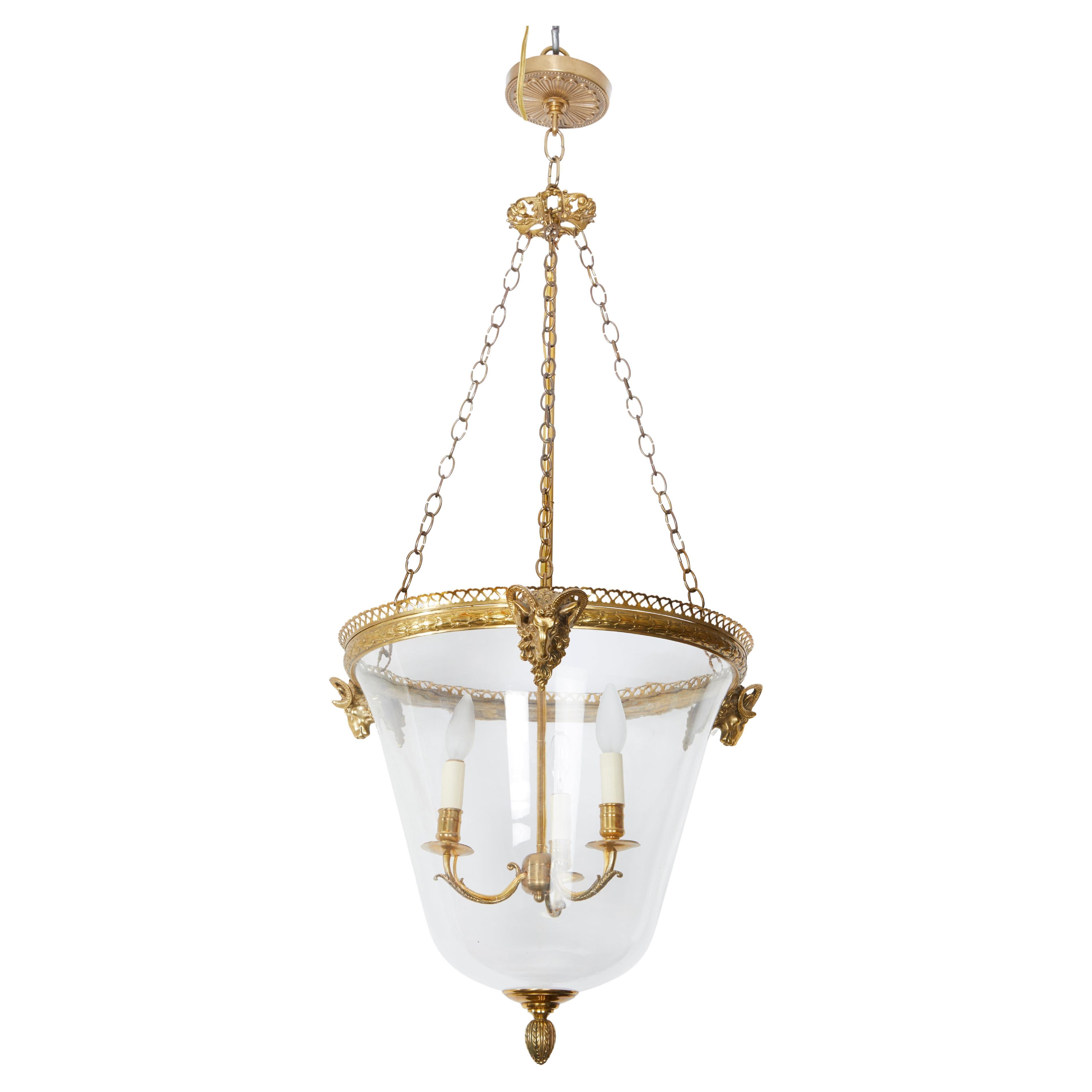 Ram heads Louis XIV Glass bell lantern For Sale