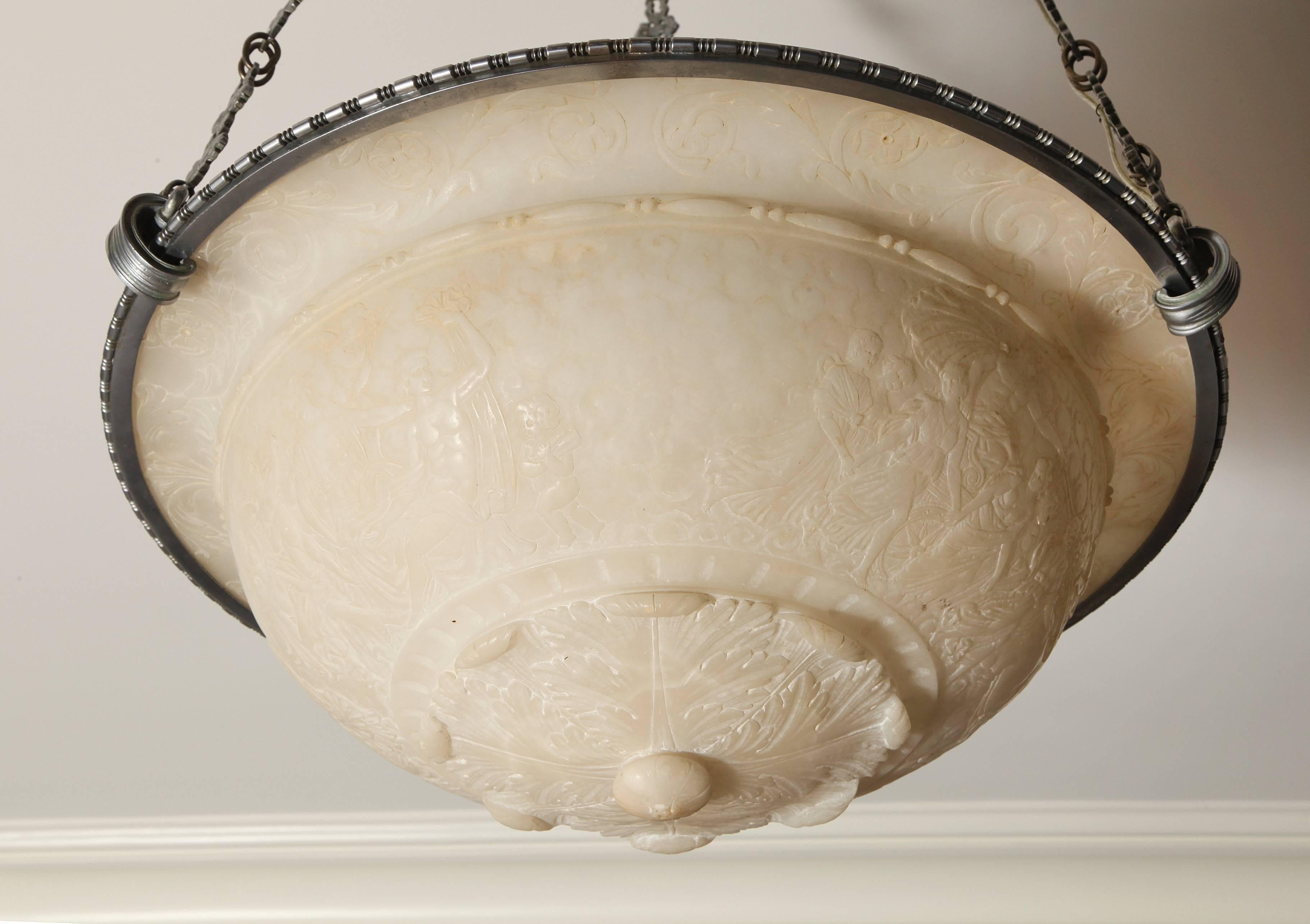 Early 20th Century Caldwell Alabaster Pendant Fixture