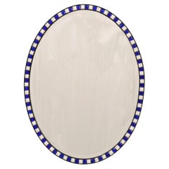 A 20th Century Georgian Style White and Blue Oval Mirror