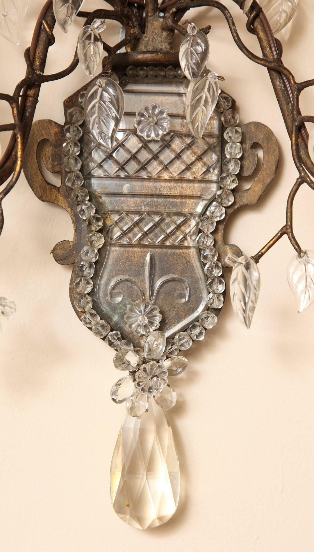 Early 20th Century Pair of Three-Light French Bagues Wall Sconces