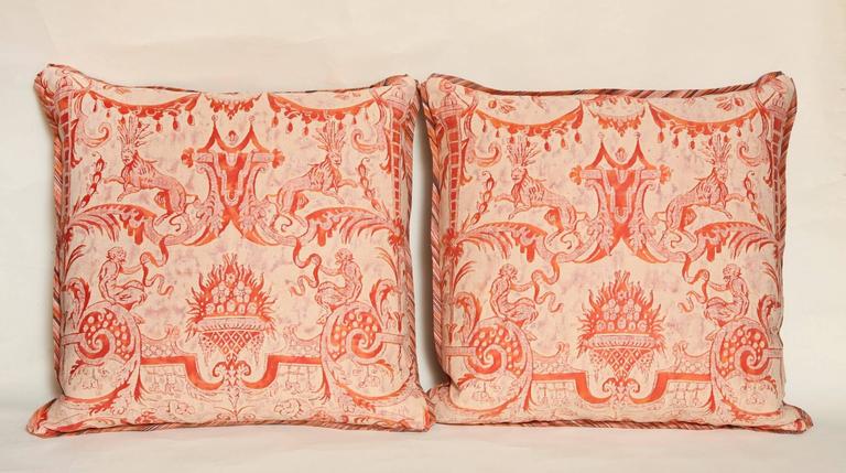 Pair of Vintage Fortuny Fabric Cushions in the Mazzarino Pattern 1