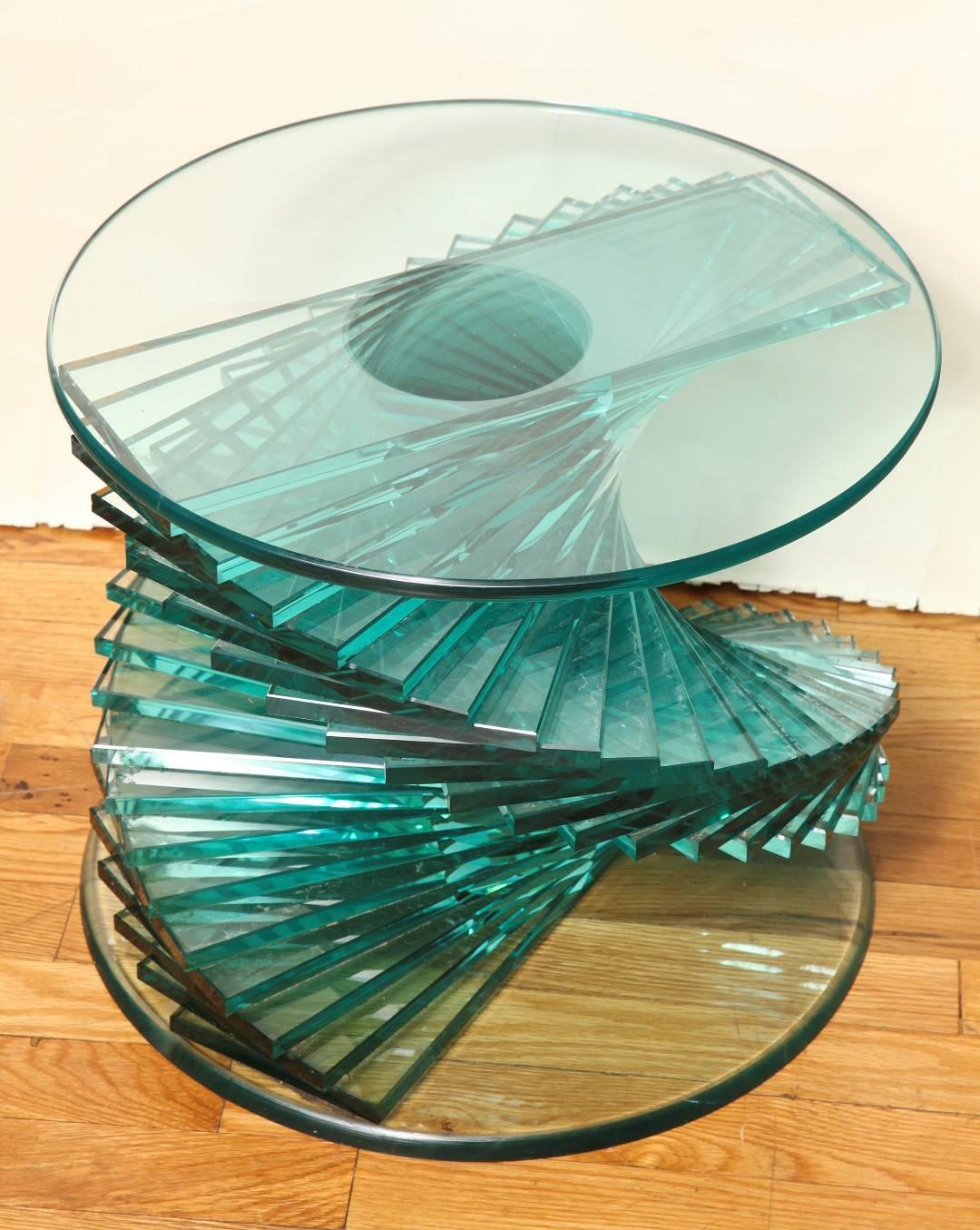 Late 20th Century Small Glass Side Table with Polished Glass Top