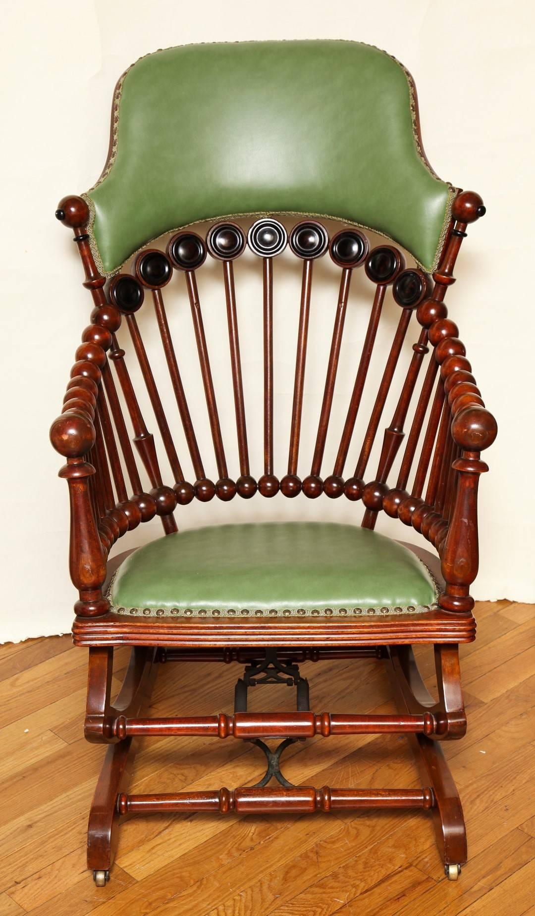 Matching Green Upholstered Armchair and Rocker by Hunzinger 2
