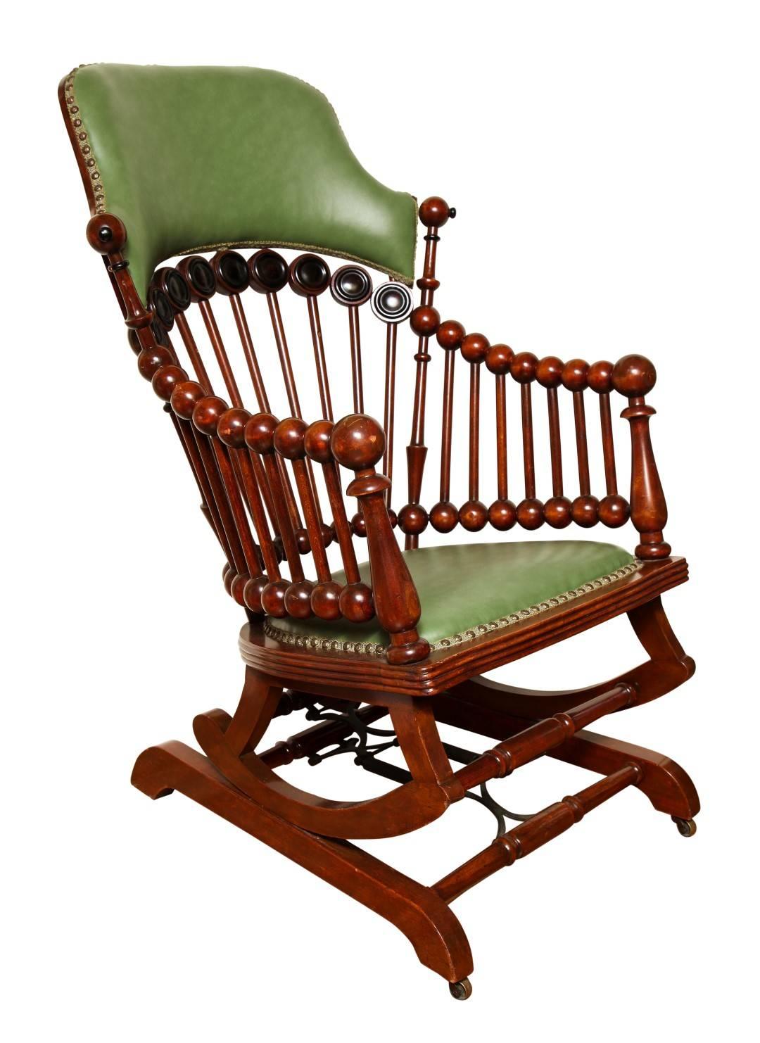 Matching Green Upholstered Armchair and Rocker by Hunzinger 1
