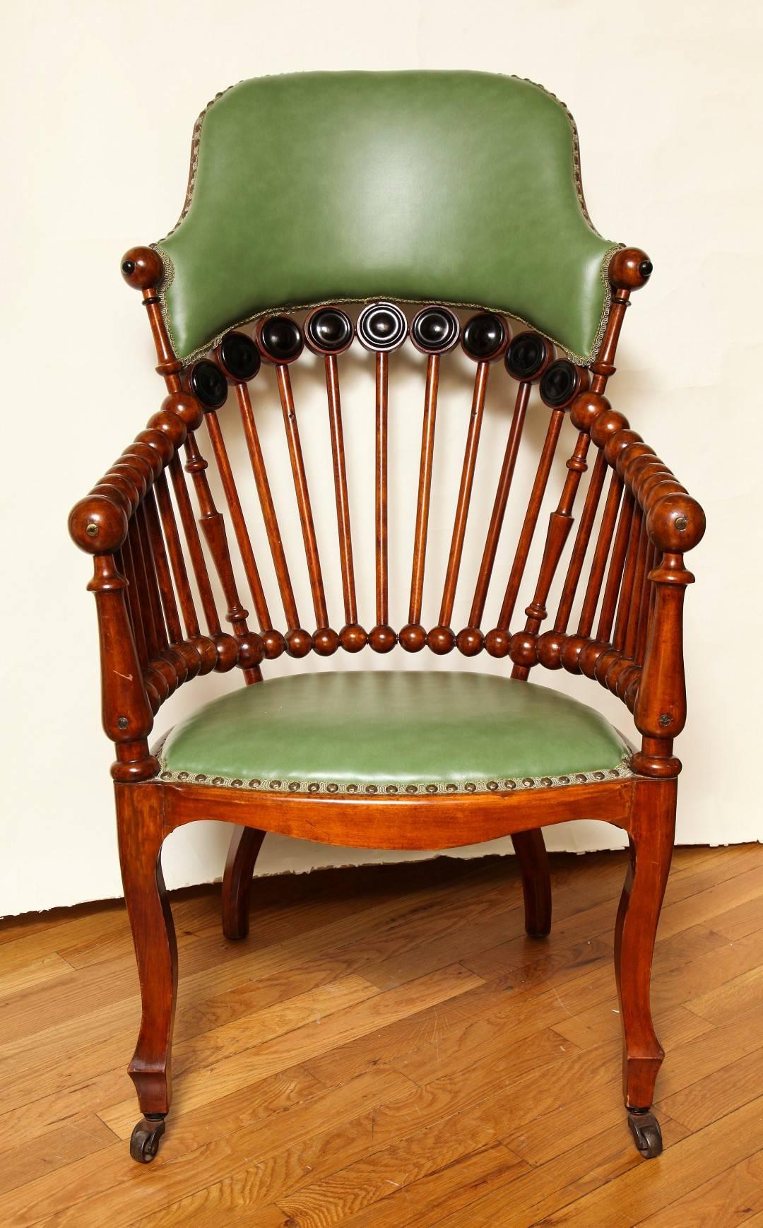 American Matching Green Upholstered Armchair and Rocker by Hunzinger
