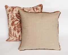 Pair of Square Vintage Fortuny Glicine Pattern Cushions