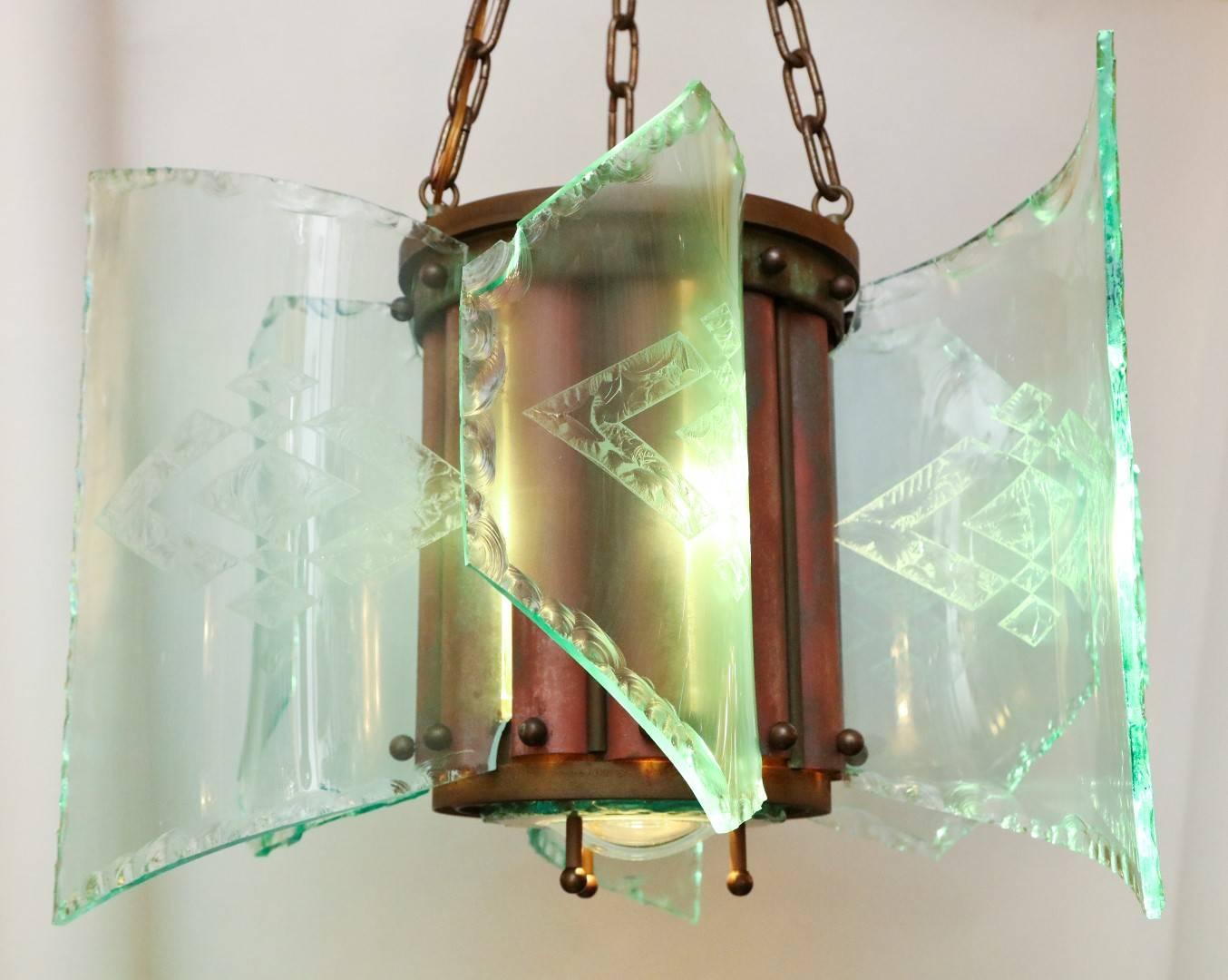 Curved Glass Art & Crafts Style Chandelier 5