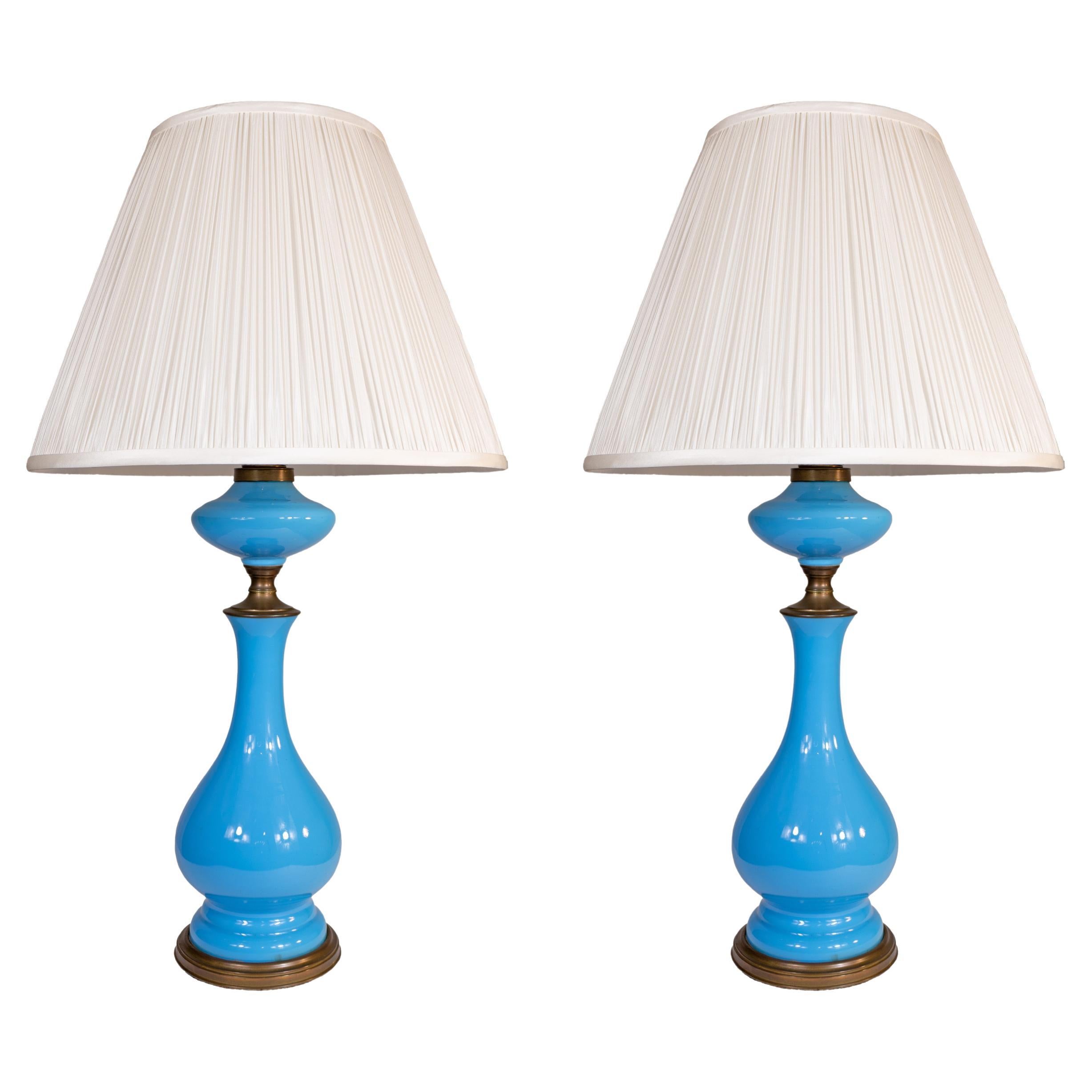 A Pair of French Napoleon The III Style Opaline Table Lamps