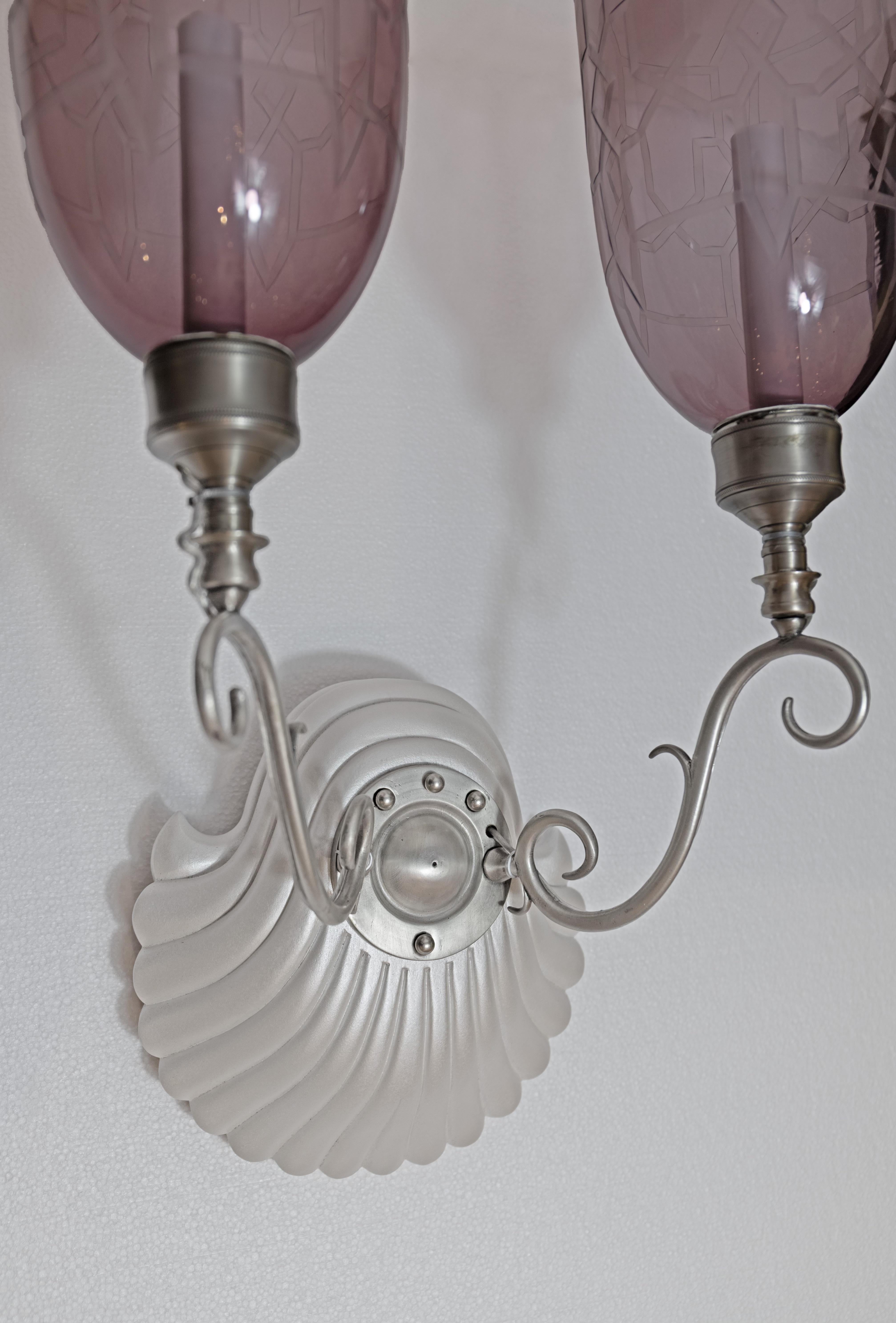 Hand-Carved A Pair of Coquille Sconces by David Duncan Studio For Sale