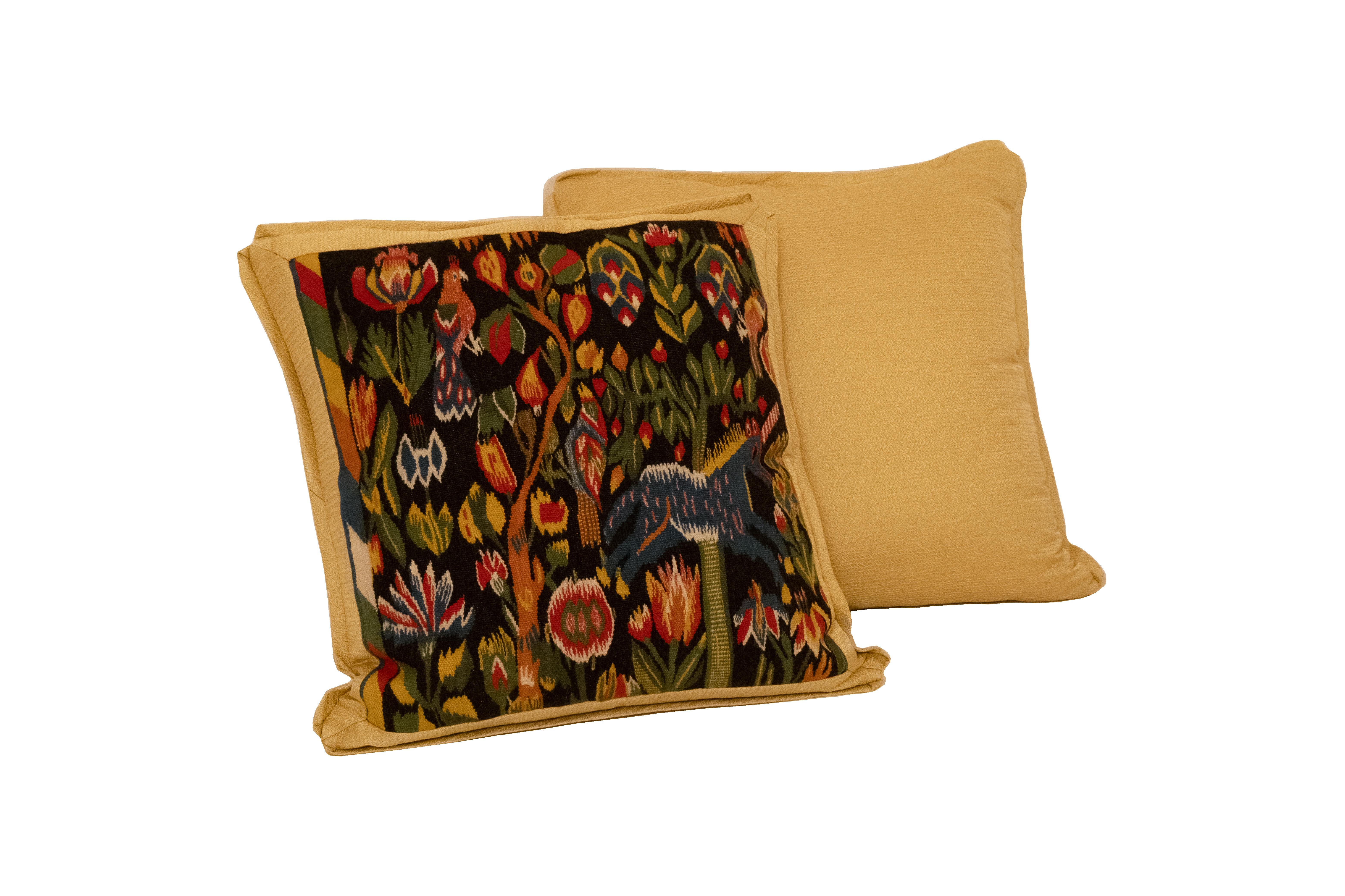 Hand-Woven A Pair of Flemish Tapestry Cushions For Sale