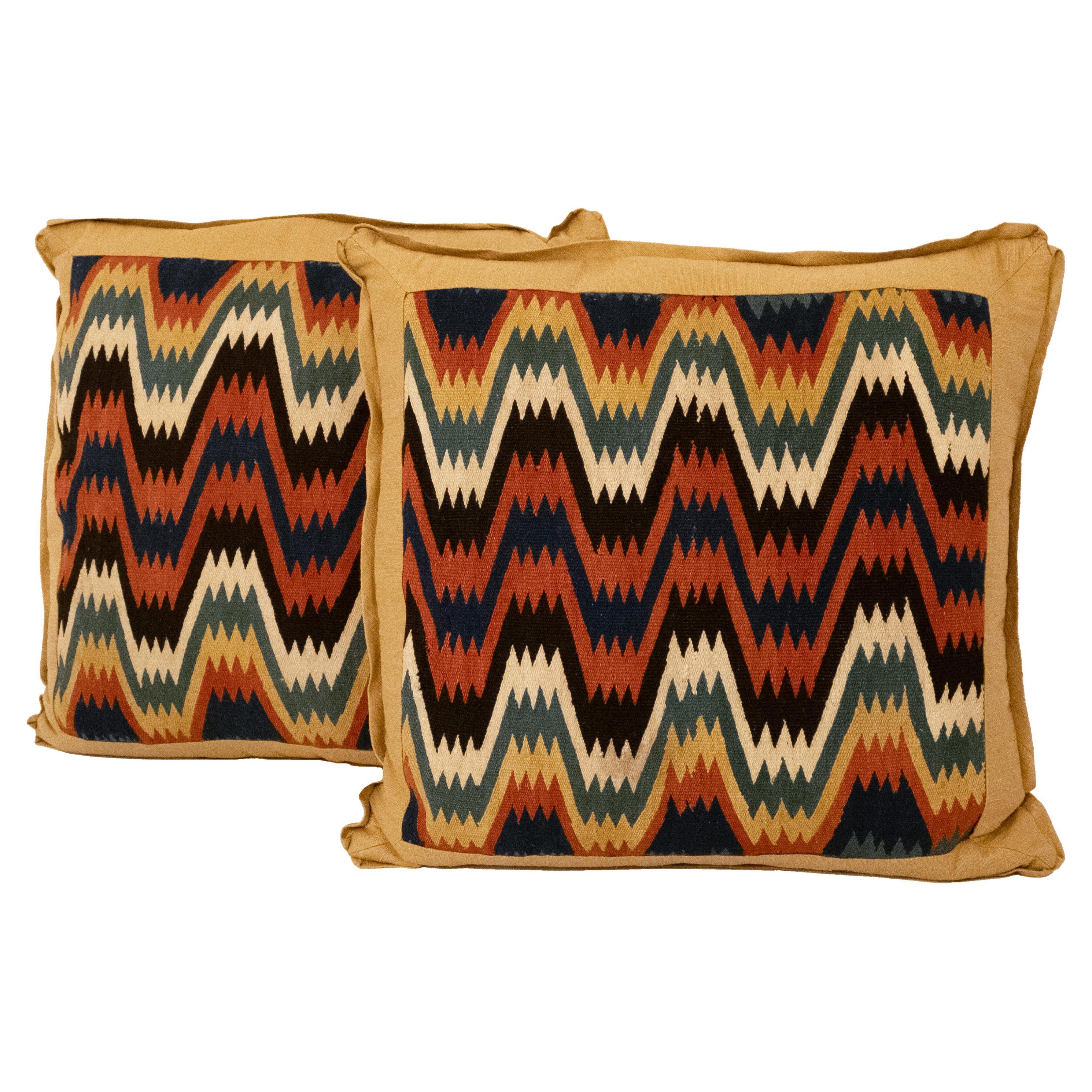 A Pair of Flame-Stitched Tapestry Cushions For Sale