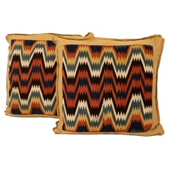 A Pair of Flame-Stitched Tapestry Cushions