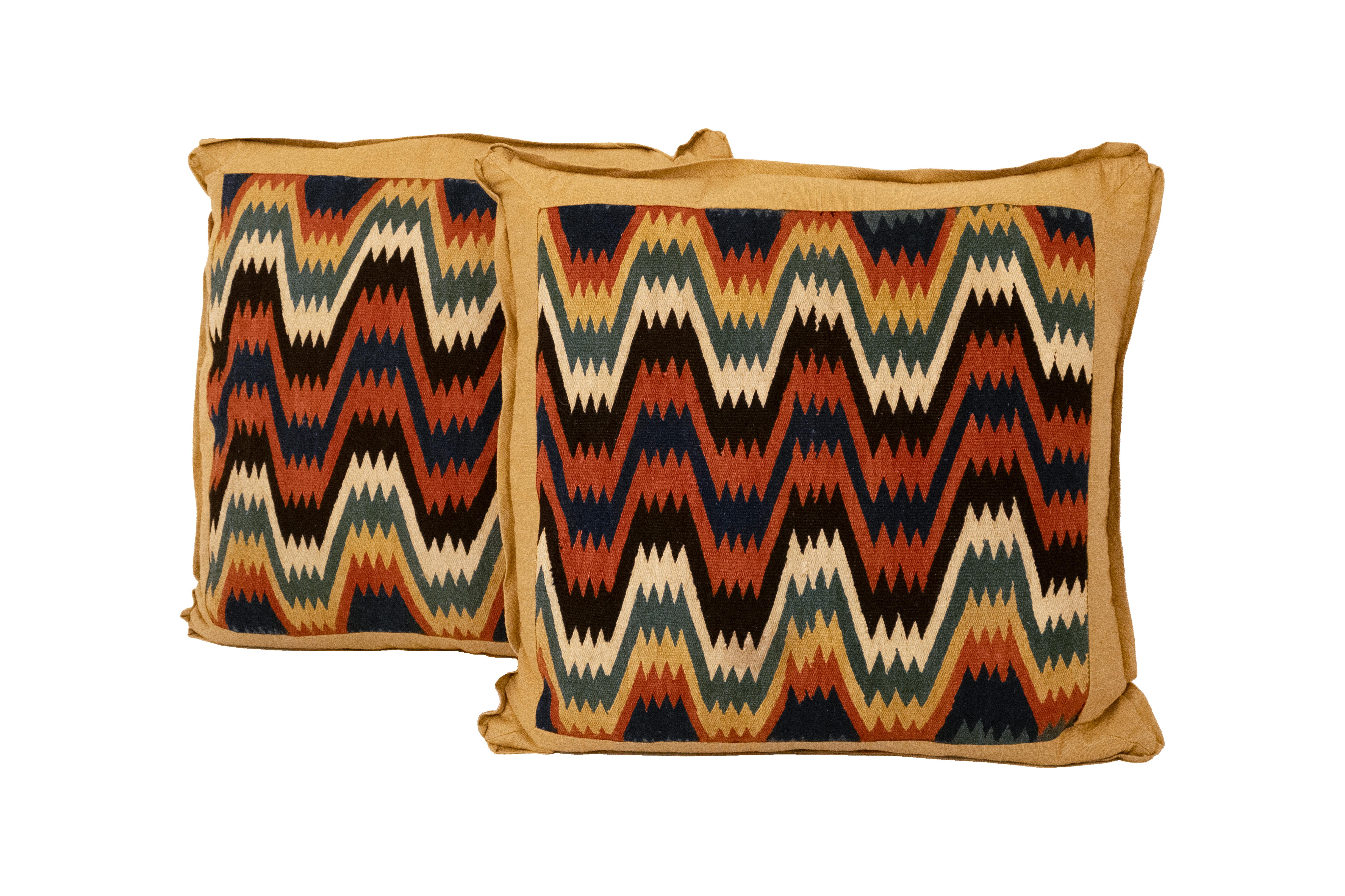 Contemporary A Pair of Flame-Stitched Tapestry Cushions For Sale