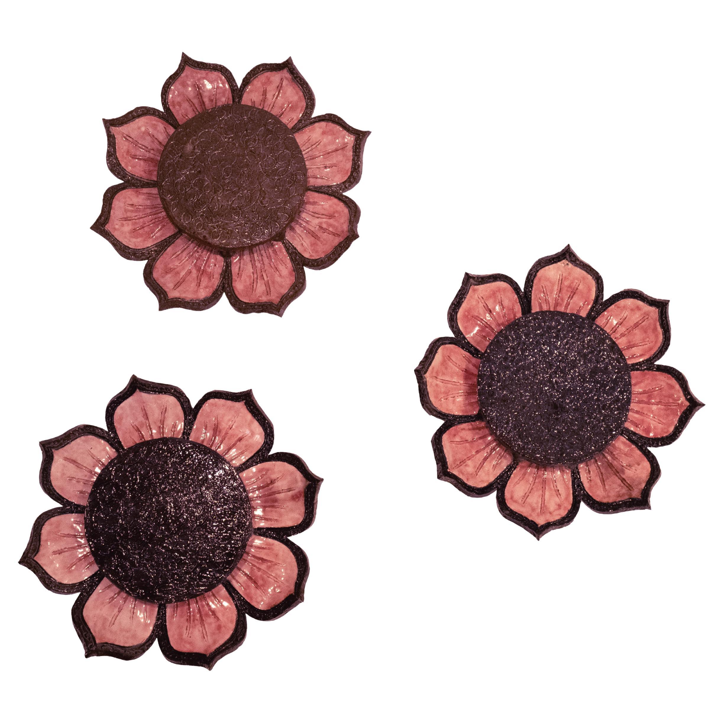 A Set of Three Stoneware Wall Lights in the Form of Flowers For Sale