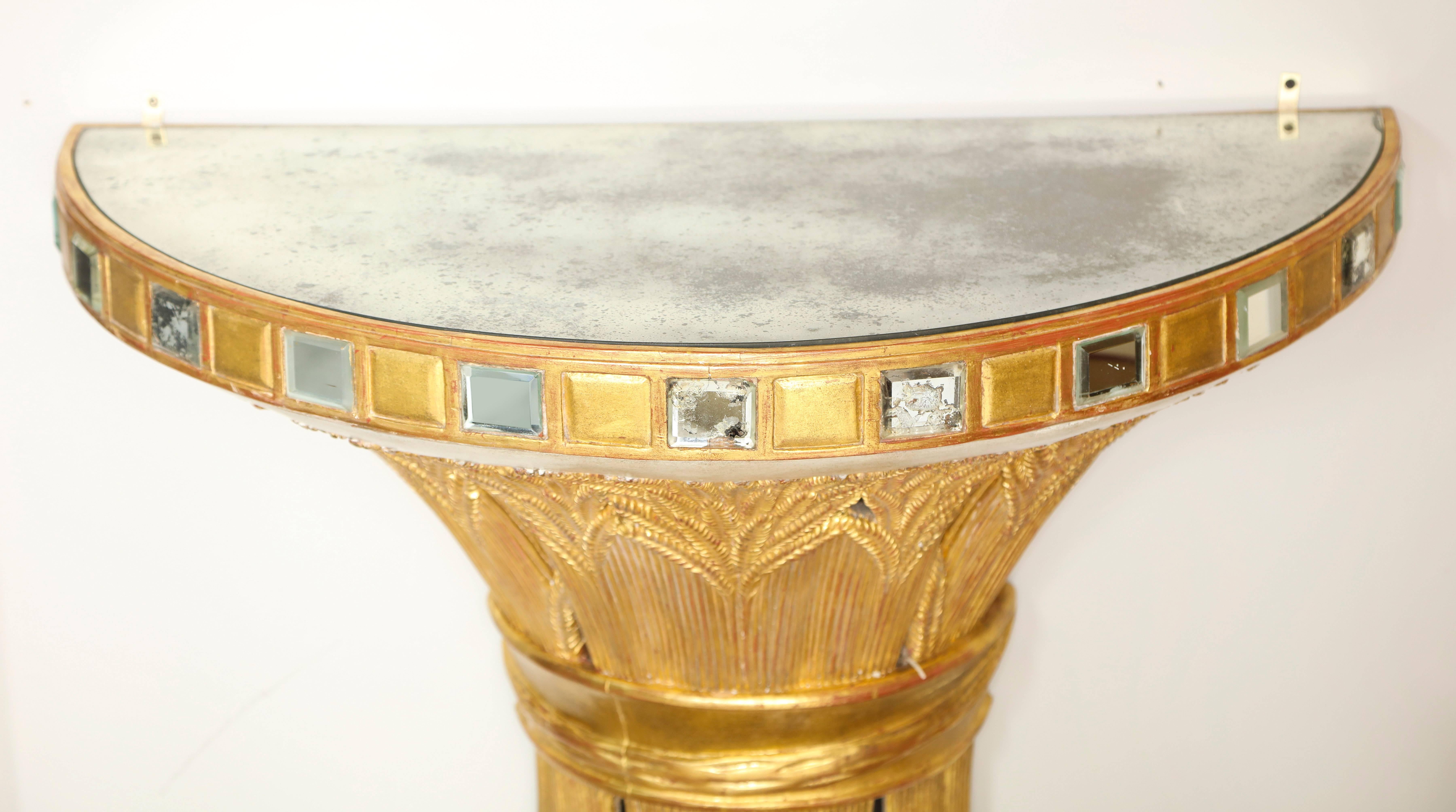 A Serge Roche Style Demilune Giltwood Console with Mirrored Top In Good Condition In New York, NY