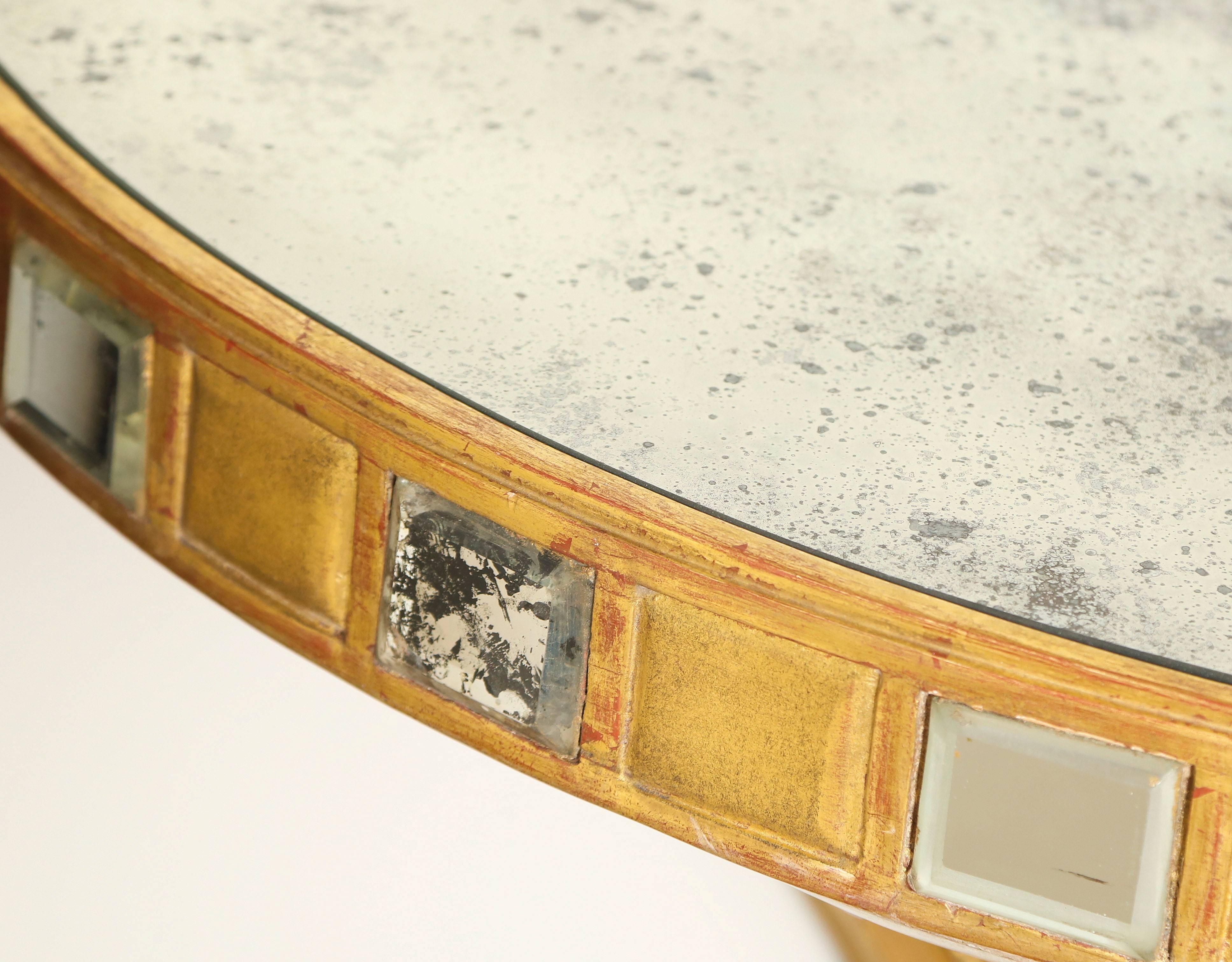 19th Century A Serge Roche Style Demilune Giltwood Console with Mirrored Top