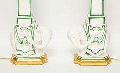 Pair of Italian Ceramic Elephant/Obelisk Lamps