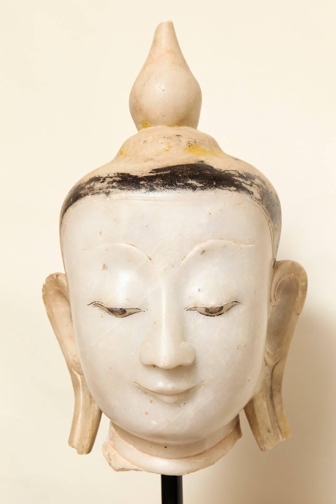 Cream Colored Marble Head of Buddha Sculpture 1