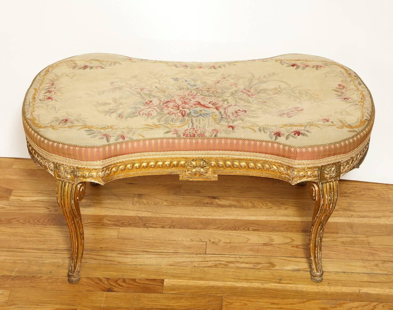 Rococo A Louis XV Style Aubusson Upholstered Giltwood Bench 