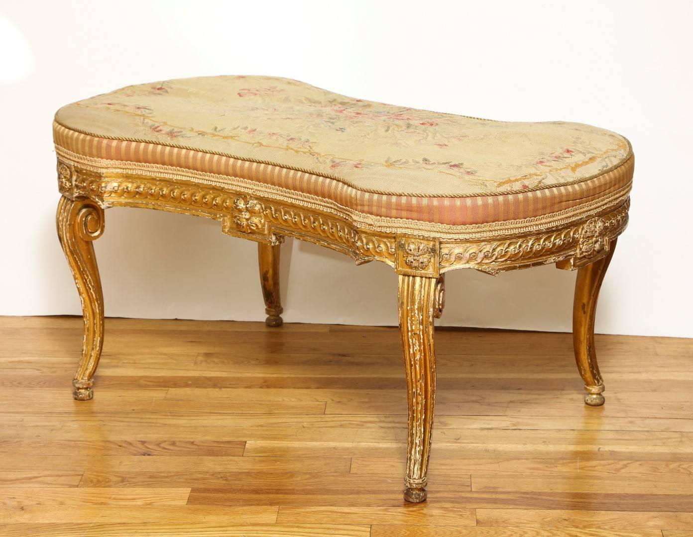 Tapestry A Louis XV Style Aubusson Upholstered Giltwood Bench 