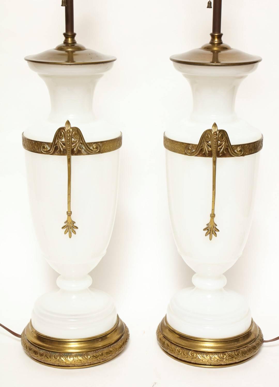 A Pair of Charles X Style Opaline Lamps  In Excellent Condition In New York, NY