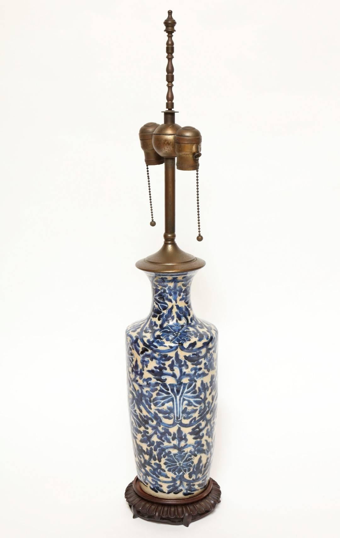 Brass Moorish Blue and White Painted Table Lamp