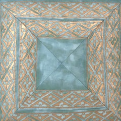 A Pair of Pieced and Mitered Fortuny fabric Border Cushions