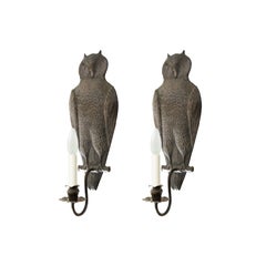 A Pair of Patinated Copper Owl Sconces