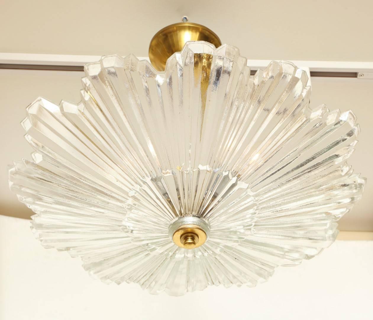 Caldwell Scalloped Edged Glass Sunburst Ceiling Light In Excellent Condition In New York, NY