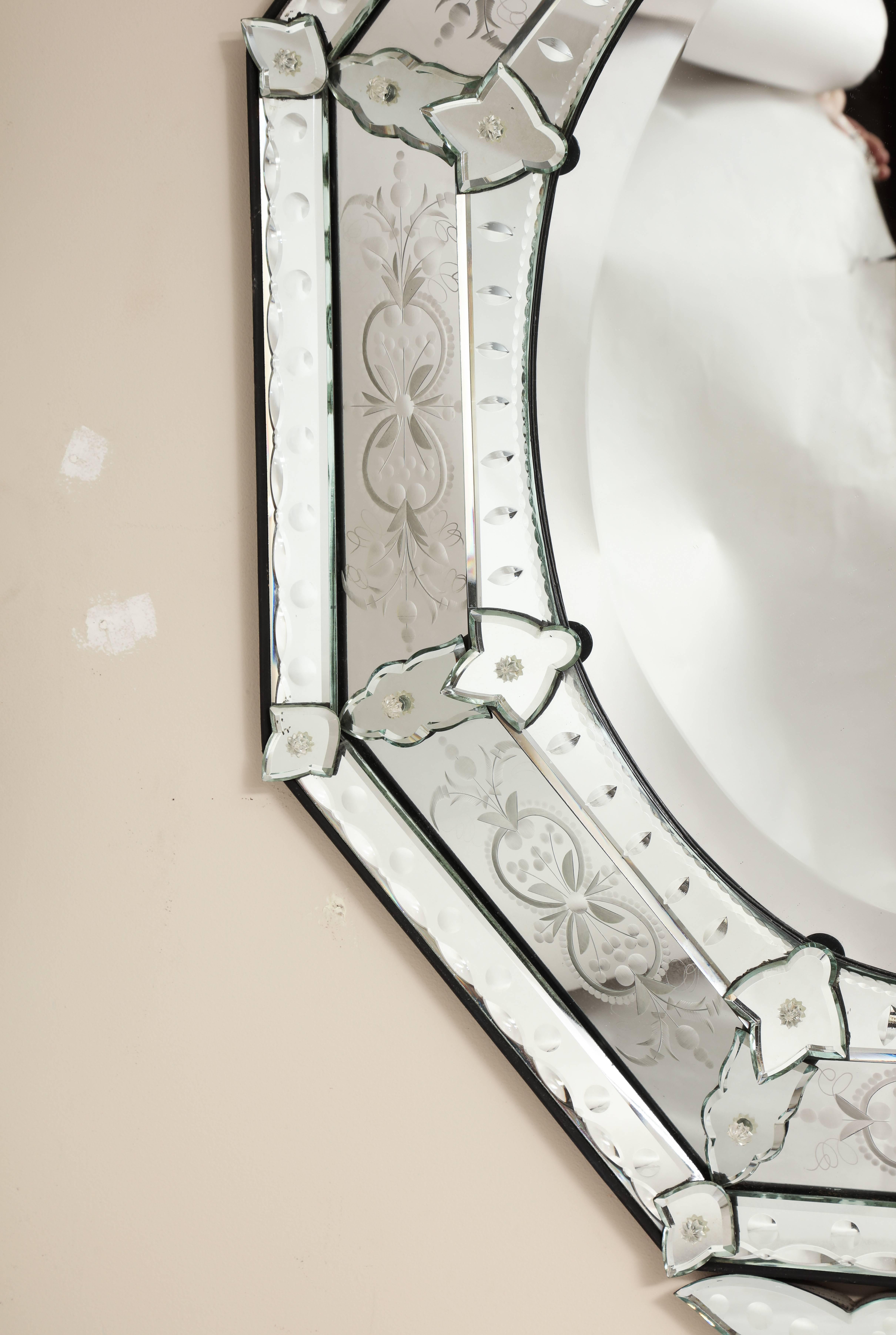 Venetian Etched-Glass Mirror In Excellent Condition In New York, NY