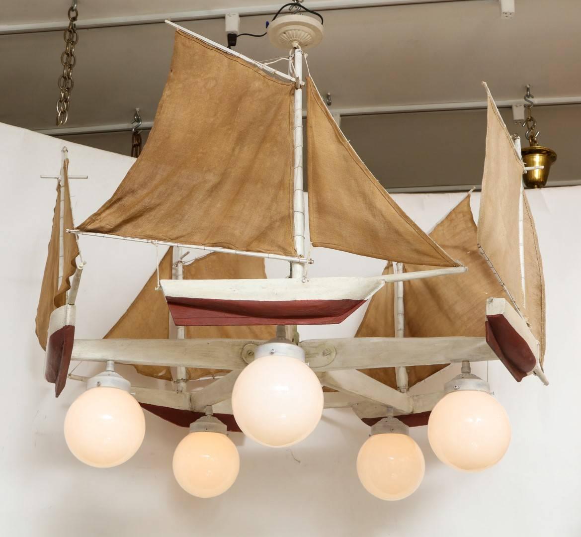 An American 5-Light Sailboat form Chandelier  In Excellent Condition In New York, NY