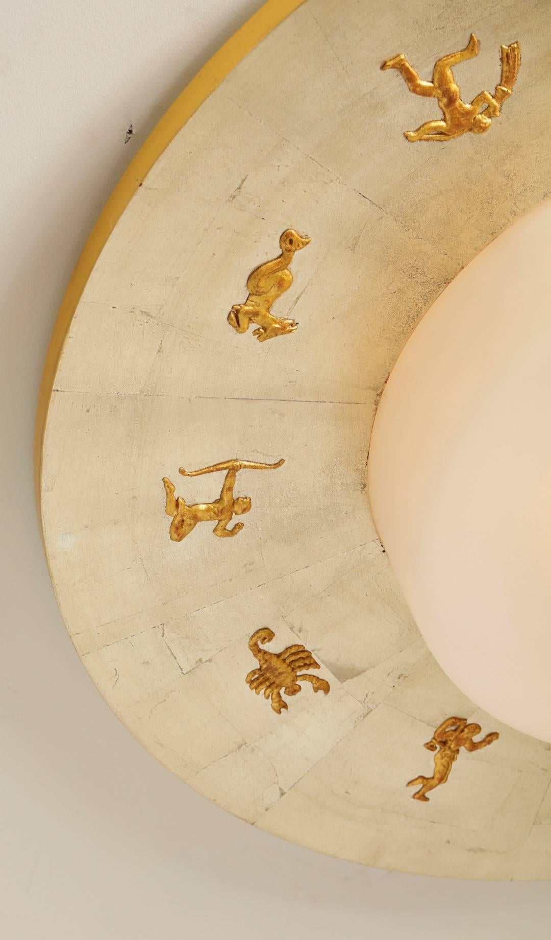 Zodion Flush Mount by David Duncan, Swedish Grace Inspired Ceiling Light In Excellent Condition For Sale In New York, NY