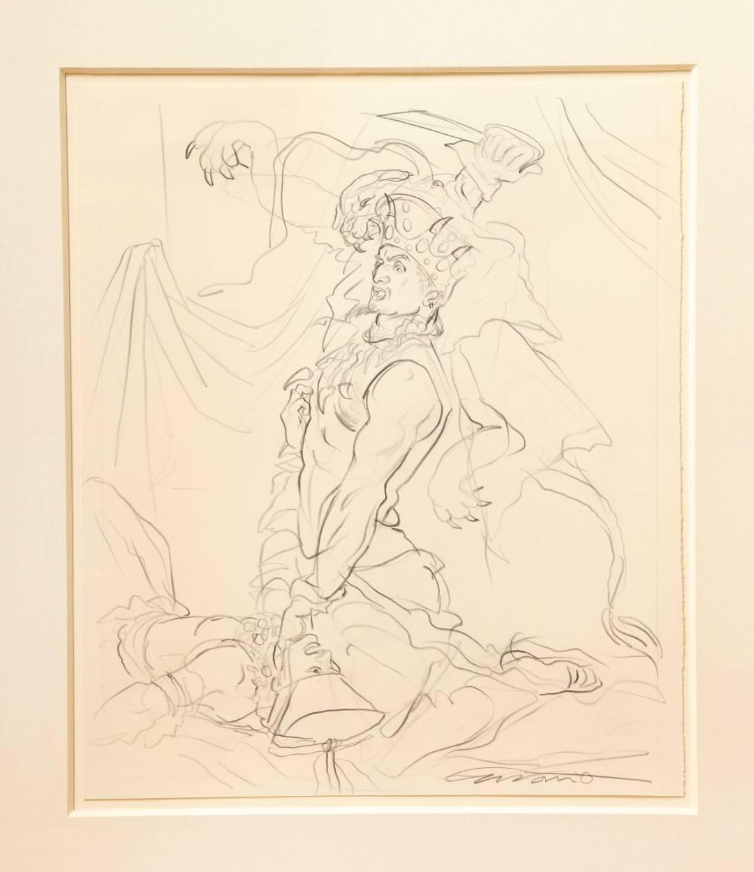 A framed study by fashion illustrator Antonio Lopez (1943-1987) depicting a scene taken from a thousand and one nights, excellent condition, in custom birch frame with silk matte. This study is from the personal collection of Juan Ramos and Antonio